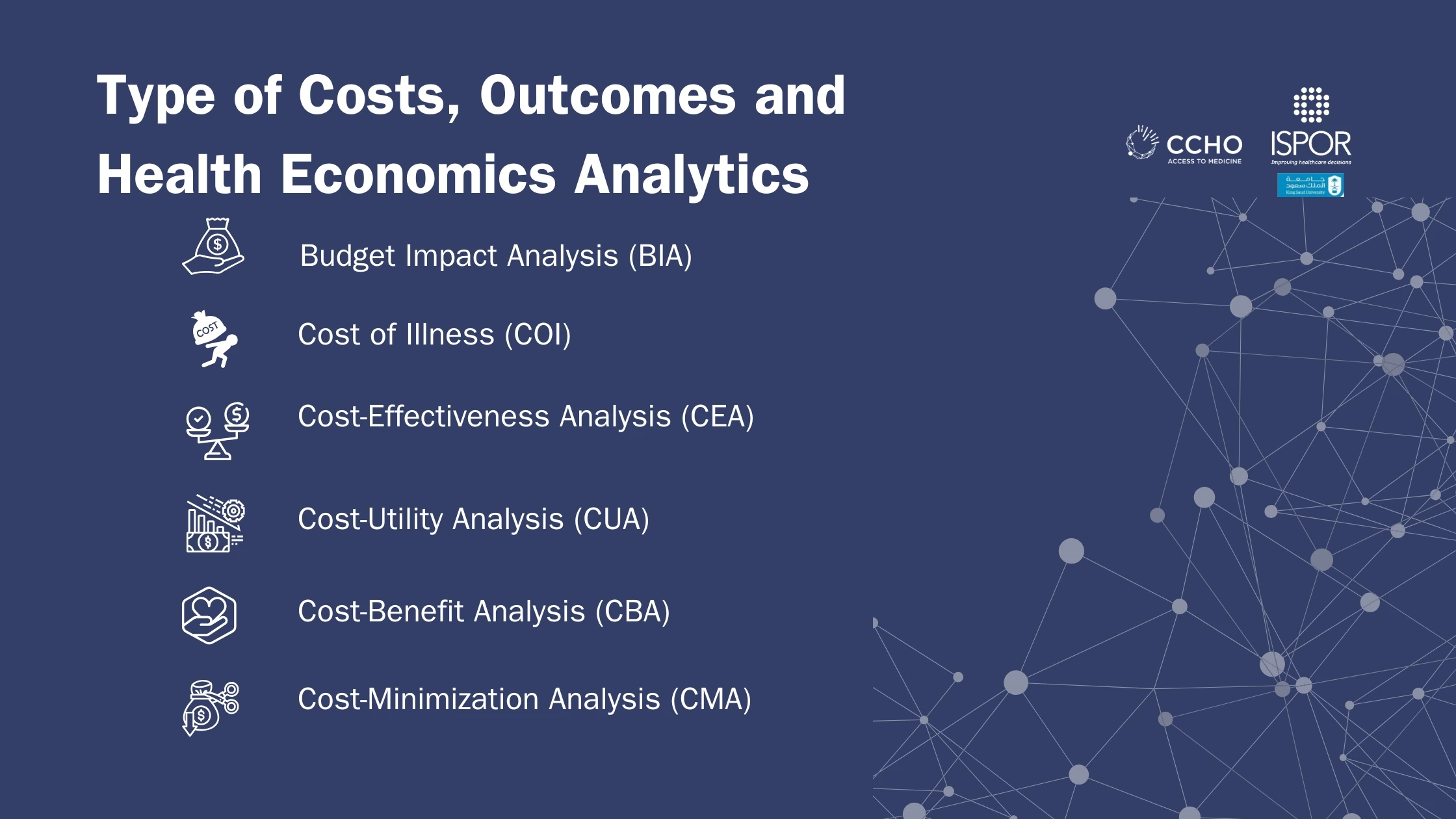 Types of health economic analyses presented during the webinar